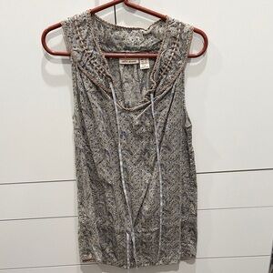 DKNY Sleeveless Paisley Blouse - Gray and Brown